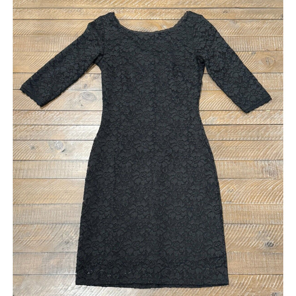 Laundry By Shelli Segal Black Lace 3/4 Sleeve Sheath Dress - Women's Size 0 - Picture 1 of 9